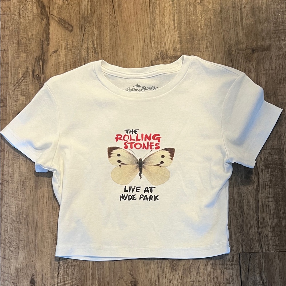 The Rolling Stones White Butterfly Cropped Tee